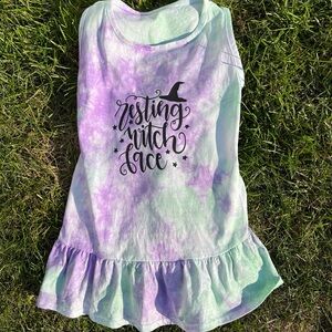 Pet Large Halloween ‘Resting Witch Face’ Green & Purple Random Tie-Dye Dress